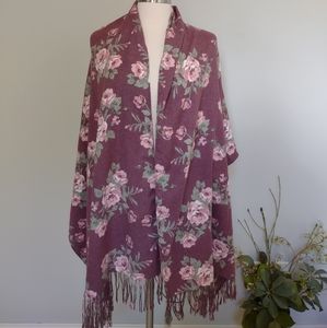 Scarf Oversized Floral Mauve Roses Cottagecore